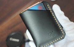 Black Leather Mens Slim Front Pocket Wallets Leather Card Wallet for Men