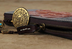 Handmade Leather Ganesha Tooled Biker Chain Mens Long Wallet Cool Leather Wallet Clutch Wallet for Men