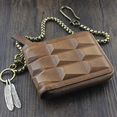 Fashion Brown Leather Men's Small Zipper Biker Chain Wallet Wallet with Chain For Men