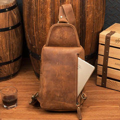 Leather Mens Cool Sling Bag Crossbody Bag Chest Bag for men