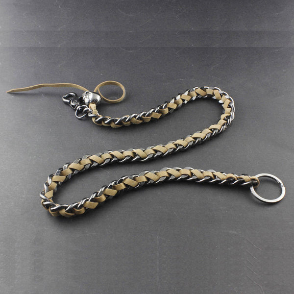 Solid Metal Leather Braided Long Wallet Chain Cool Punk Rock Biker Trucker Wallet Chain Trucker Wallet Chain for Men