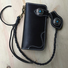 Cool Leather Mens Biker Chain Wallet Handmade Long Chain Wallet with Chain