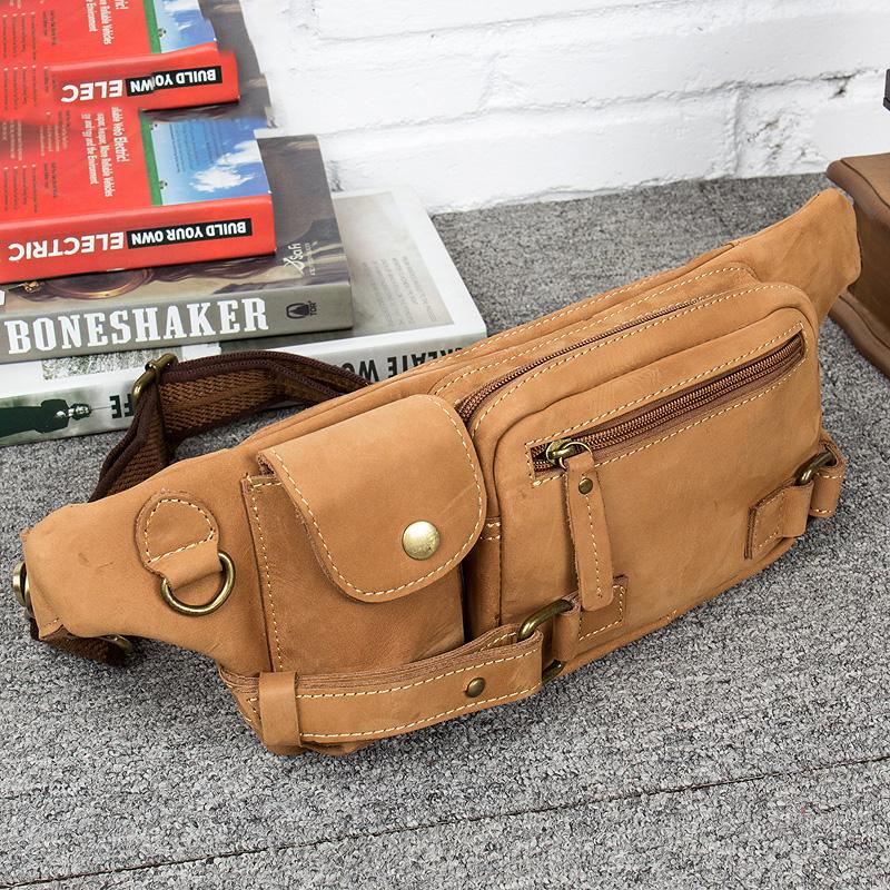 Vintage Leather Fanny Pack Mens Waist Bag Hip Pack Belt Bag Bumbag for Men