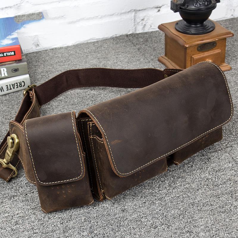 Vintage Leather Mens Fanny Pack Waist Bag Hip Pack Belt Bag Bumbag for Men