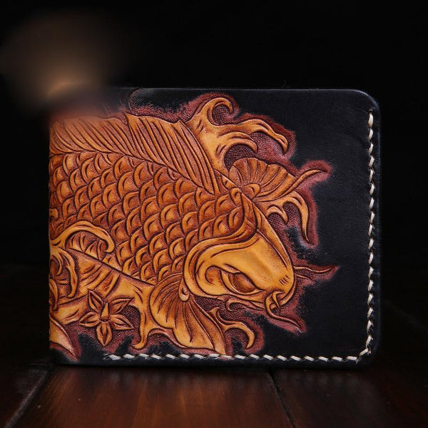 Handmade Leather Carp Mens billfold Wallet Cool Leather Wallet Slim Wallet for Men