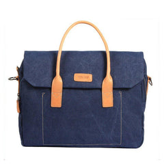 Navy Blue Canvas Leather Mens Briefcase Messenger Bags Khaki Casual Shoulder Bag for Men
