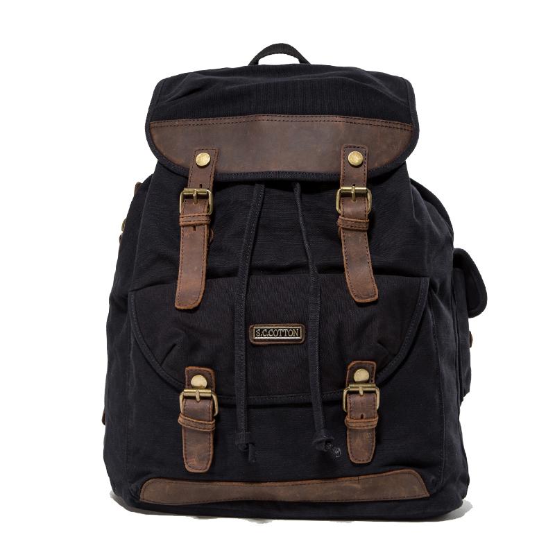 Canvas Leather Mens Women 16" Black Travel Backpack Khaki Computer Bag College Backpack for Men