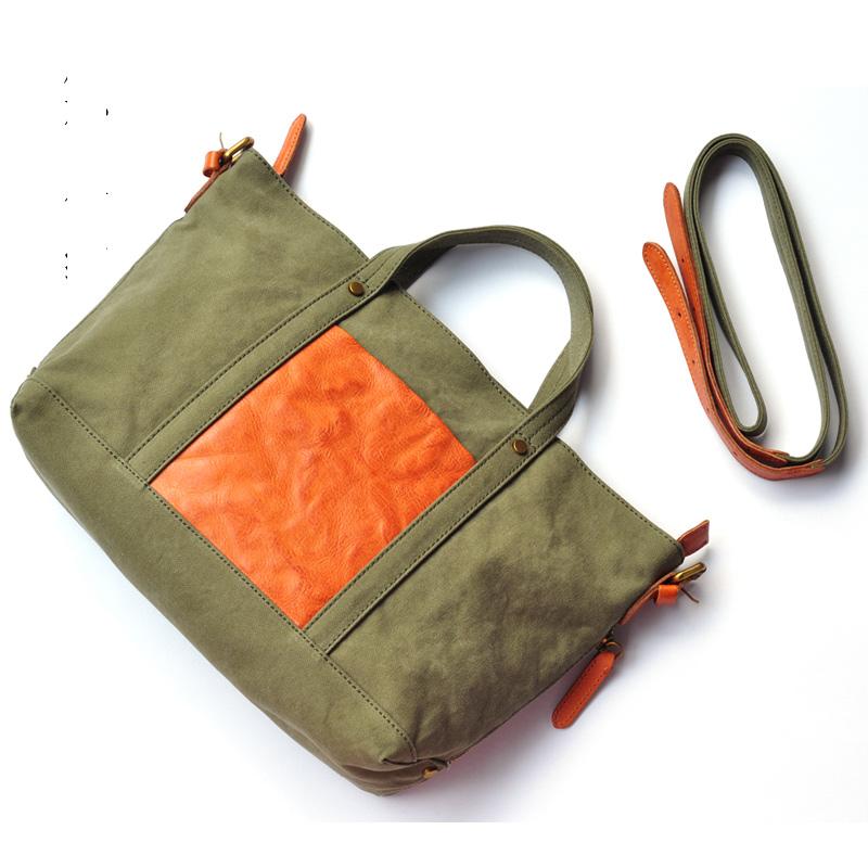 Green Canvas Leather Mens Womens Tote Shoulder Bags Messenger Bag Gray Tote Handbag For Men and Women
