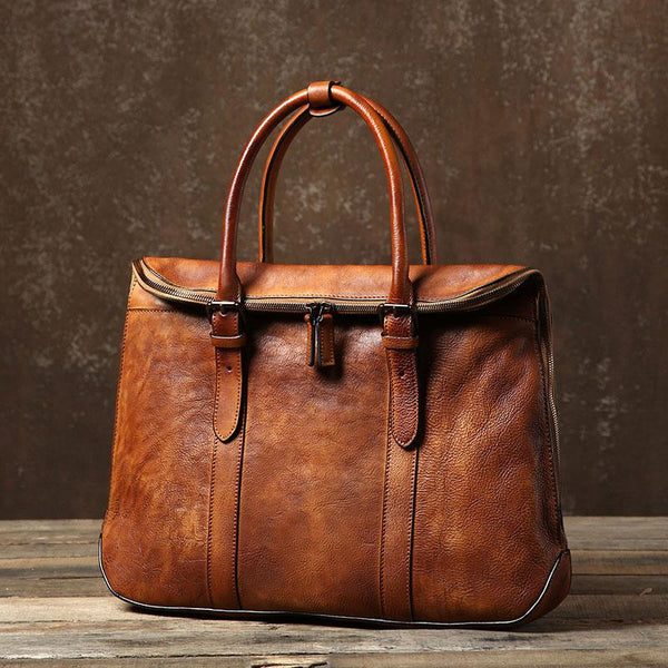 Handmade Leather Mens Vintage Brown Briefcase Work Bag Laptop Bag Business Bag for Men
