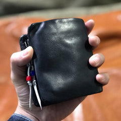 Genuine Leather Mens Cool billfold Leather Wallet Men Small Wallets Bifold for Men