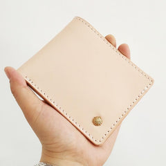 Handmade Mens Leather Beige billfold Small Wallet Cool Small Slim Bifold Wallets for Men