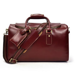 Classy Red Leather Men Barrel Overnight Bags Doctor Bag Travel Bags Weekender Bags For Men