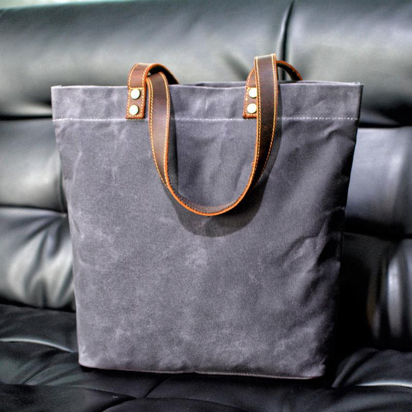 Cool Canvas Leather Mens Large Gray Canvas Handbags Tote Bag Shoulder Bag Tote Purse For Men