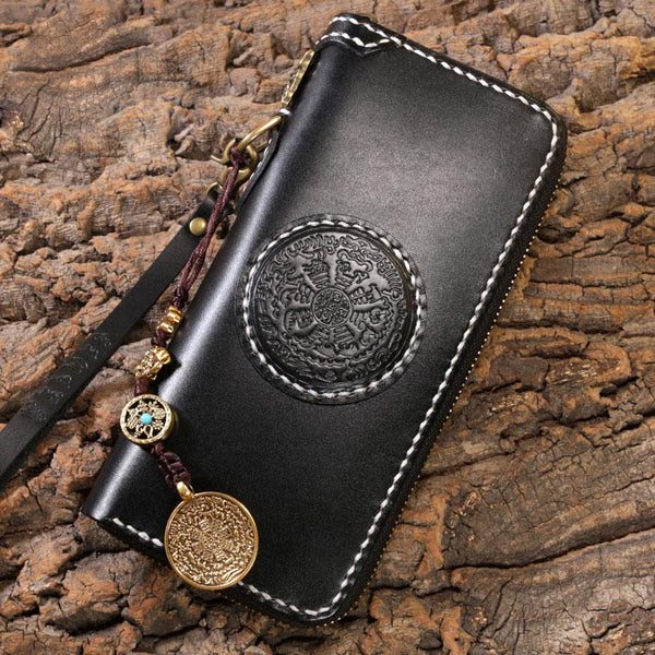 Handmade Leather Mens Chain Biker Wallet Cool Leather Wallet Long Phone Wallets for Men