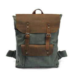 Fashion Canvas Leather Womens Army Green Backpack School Backpack Canvas Travel Backpack For Men