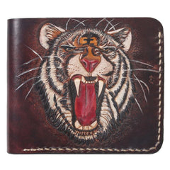 Handmade Leather Tiger Tooled Mens billfold Wallet Cool Leather Wallet Slim Wallet for Men