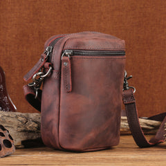 Leather Men's Brown Small Shoulder Bag Mini Side Bag Phone Messenger Bag For Men