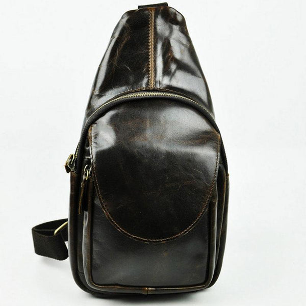 Vintage Leather Mens Sling Bag One Shoulder Backpack Chest Bag Sling Backpack for men