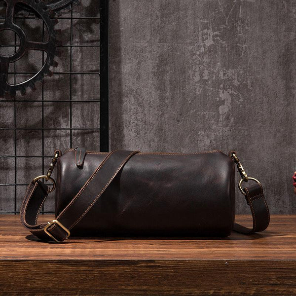 Cool Leather Mens Barrel Side Bag Bucket Shoulder Bag Messenger Bag for Men