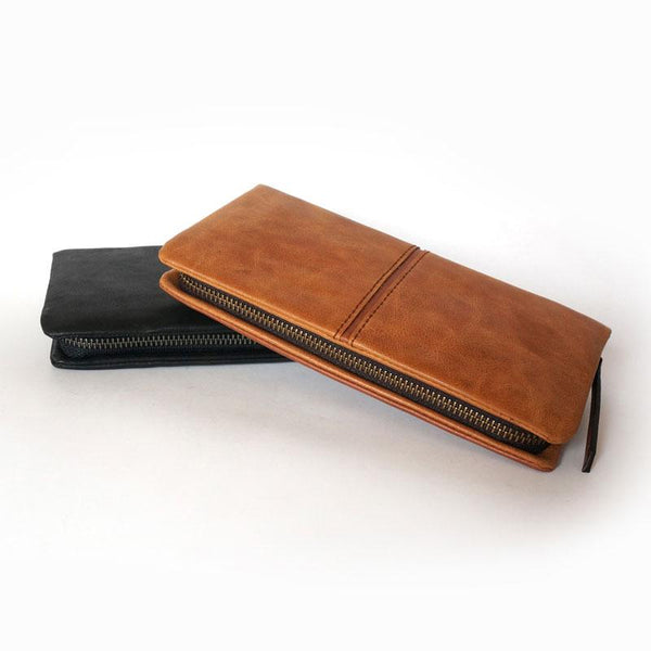 Cool Brown Mens Leather Zipper Long Wallet Phone Long Bifold Wallet for Men