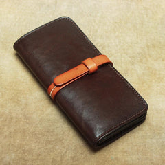 Vintage Leather Men's Bifold Long Wallet Black Brown Blue Long Wallet For Men