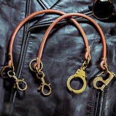 Cool Men's Leather Gold Brass Hook Key Chain Pants Chain Biker Wallet Chain For Men