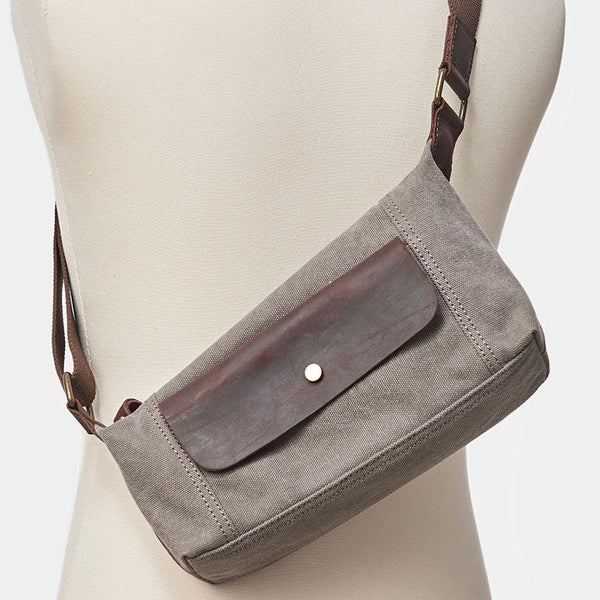 Cool Canvas Leather Mens Sling Bag Chest Bag One Shoulder Pack for men