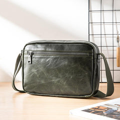 Black Cool Leather Mens Courier bag 10 inches Dark Green Side Bags Messenger Bags for Men