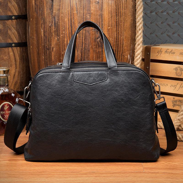 Black Cool Leather 14 inches Shoulder Bag Travel Bags Handbags Luggage Bag for Men