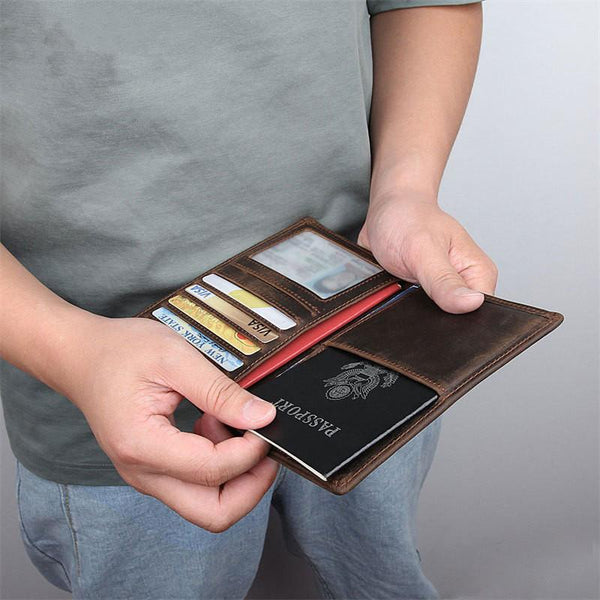 Cool Leather Long Wallet for Men Slim Bifold Wallet Passport Wallet Travel Wallet