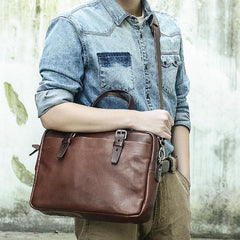 Fashion Leather Mens Cool Black Business Bag 13'' Messenger Bag Briefcase Brown Work Bag Laptop Bag for men