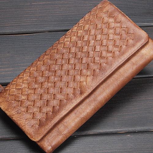 Handmade Leather Mens Cool Long Leather Wallet Trifold Clutch Wallet for Men - iChainWallets