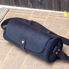 Gray Canvas Leather Mens Green Barrel Postman Bag Bucket Messenger Bag Side Bag For Men
