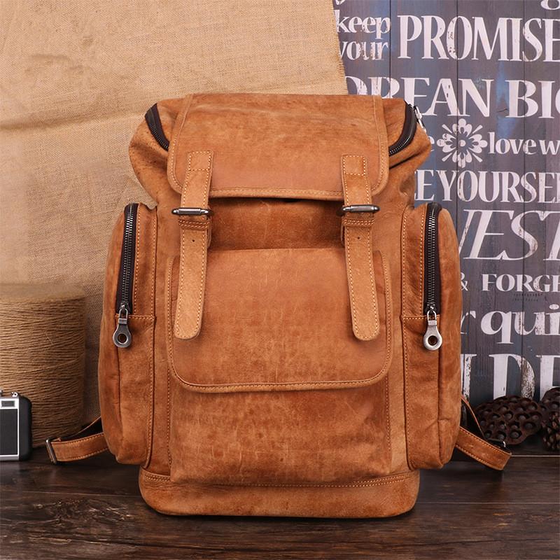 Trendy Brown Leather Men's 15'' Laptop Backpack Travel Backpack School Backpack For Men