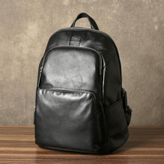 Fashion Leather Men's 15 inches Computer Backpack Black Large Travel Backpack Black Large College Backpack For Men