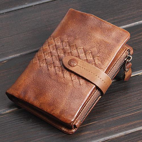Handmade Mens Cool billfold Leather Wallet Men Small Zipper Wallets Bifold for Men - iChainWallets