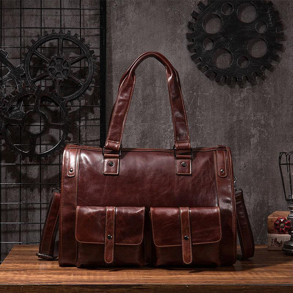 Cool Leather Mens Travel Bag Overnight Bag Work Handbag Business Bag for Men