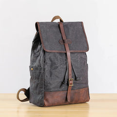 Gray Waxed Canvas Mens Large 15'' Laptop Backpack College Backpack Hiking Backpack for Men