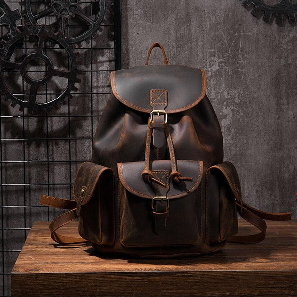 Vintage Mens Leather School Backpacks Satchel Backpack Leather Travel Backpack for Men