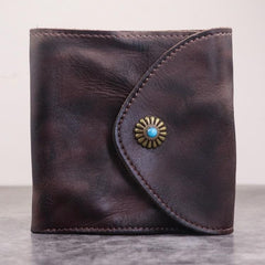 Vintage Mens Black Leather Billfold Leather Slim Wallets for Men Small Wallets for Men