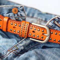 Cool Punk Rock Handmade Buckle Black Rivet Leather Mens Belts Dark Coffee Leather Belts for Men