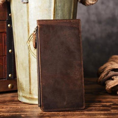 Handmade Leather Mens Cool Long Leather Wallet Card Clutch Wallet for Men - iChainWallets