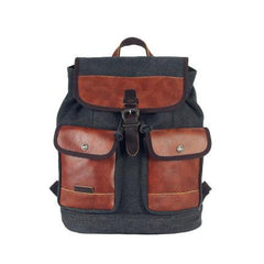 Fashion Canvas Leather Mens Khaki Backpack School Backpack Black Canvas Travel Backpack For Men