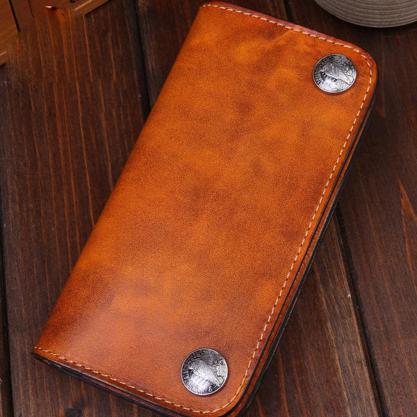 Handmade Leather Mens Trucker Wallet Cool Biker Leather Wallet Long Phone Wallets for Men