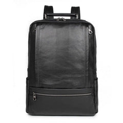 Black Leather Men's 14 inches Large Computer Backpack Black Large Travel Backpack Black Large College Backpack For Men
