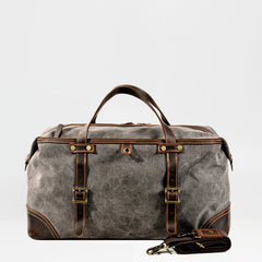 Casual Waxed Canvas Leather Mens Gray Large Travel Weekender Bag Luggage Duffle Bag for Men
