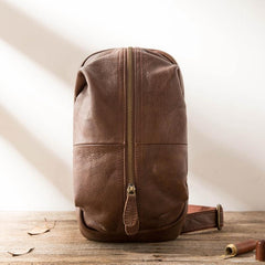 Handmade Brown Leather Mens Sling Bag Sling Pack Chest Bag Black One Shoulder Backpack for Men