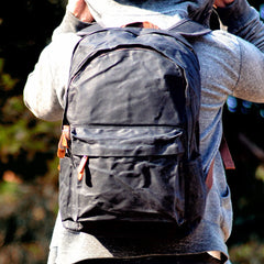 Waxed Canvas Mens Large College 14'' Computer Black Backpack Travel Backpack for Men