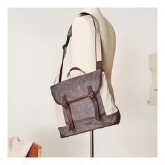 Fashion Canvas Leather Mens 14'' Satchel Messenger Bags Courier Bag College Postman Bag for Men