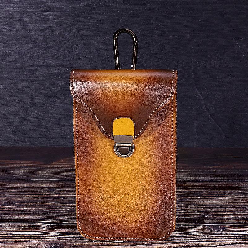 Tan Leather Cell Phone Holster Mens Belt Pouches Waist Bags BELT BAG Belt Holster For Men